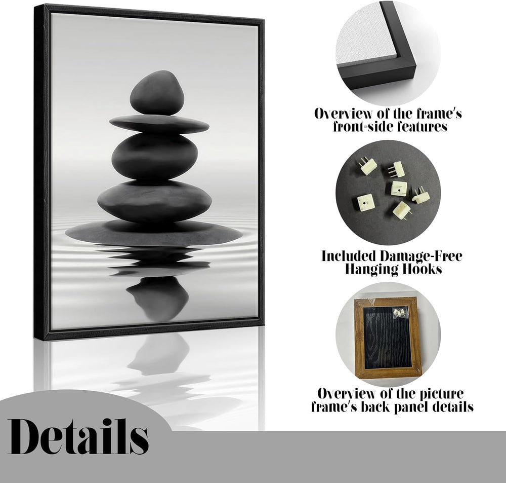 DCMVJHZV Framed Black and White Bathroom Wall Art Zen Stones in the water Bat...