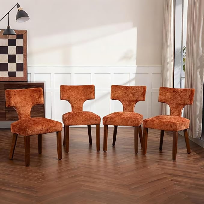 Farmhouse Dining Chairs Set of 2, Linen Upholstered Padded Chairs with Solid ...