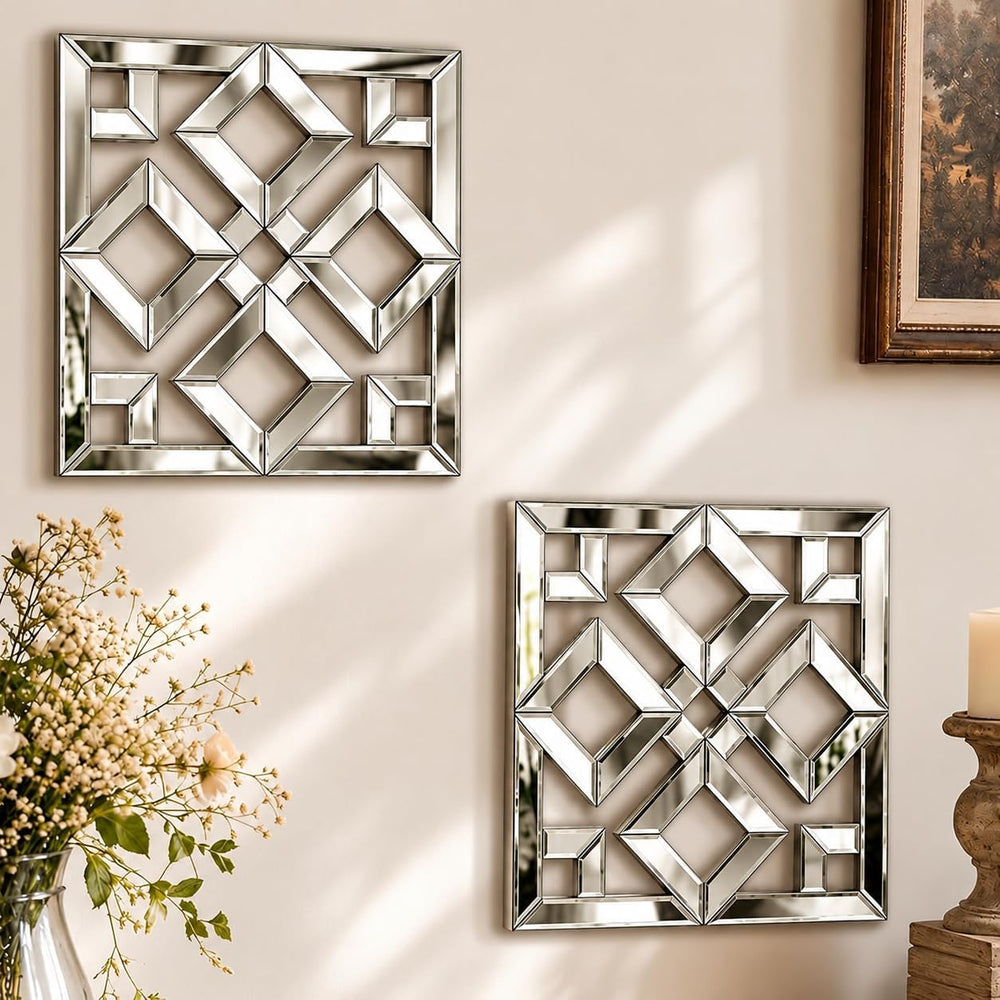 Square Decorative Wall Mirror 12 x 12 Inch, Silver Frameless Mirror Wall Deco...
