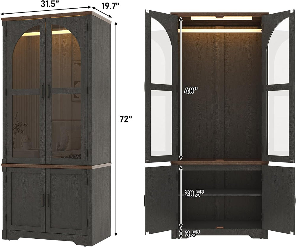 Tall Farmhouse 2 Doors Armoire Wardrobe Closet with LED ,72" Freestandin...
