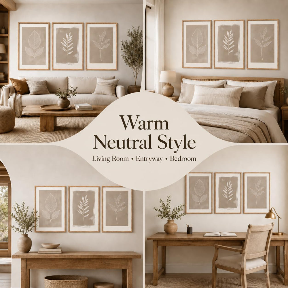 Framed 3pcs Boho Neutral Leaf Canvas Wall Art 12x16 Inch
