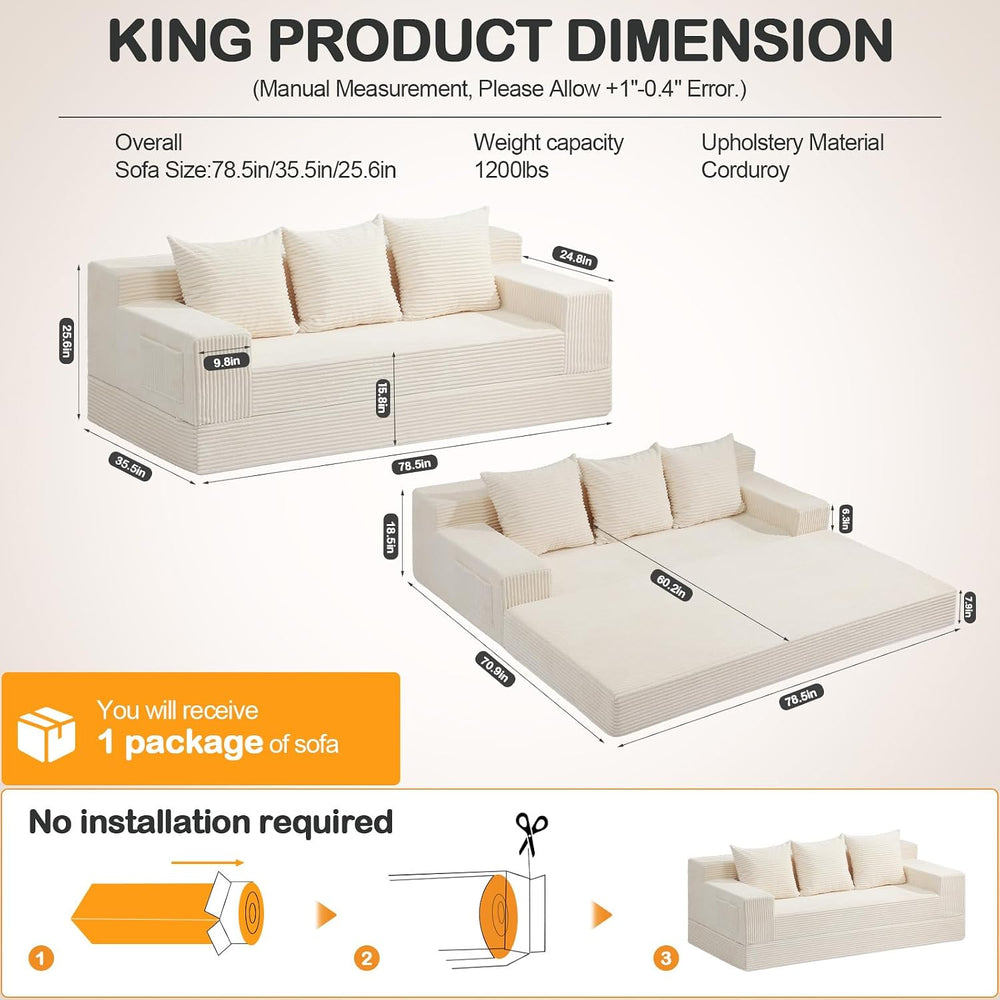 Erament Convertible Futon Sofa Bed Couch, 78'' Corduroy Folding Sofas...