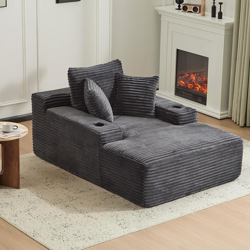 66" Oversized Chaise Lounge Sofa Chair Indoor, Modern Corduroy Single Sl...