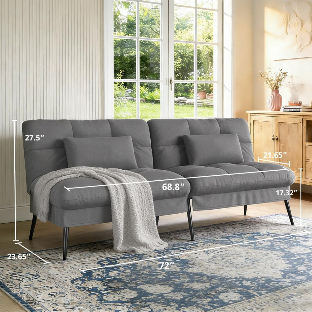 COMHOMA 72″ Futon Sofa Bed, Sleeper Sofa with Adjustable Backrest,Dark Grey