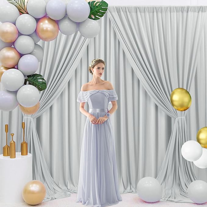 10 x 7 Feet Silver Backdrop Curtain for Partie, Background Curtains for Photo...