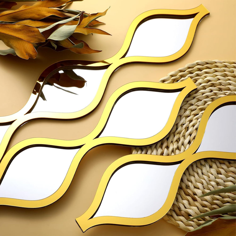 Yulejo 6 Pcs Acrylic Teardrop Mirror Wall Decor, Boho Wall Art, Gold Edge