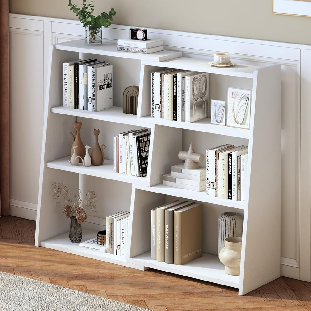 IOTXY Wooden Extendable Shelf Bookcase - 3-Tier Ladder Low Short Bookshelf fo...