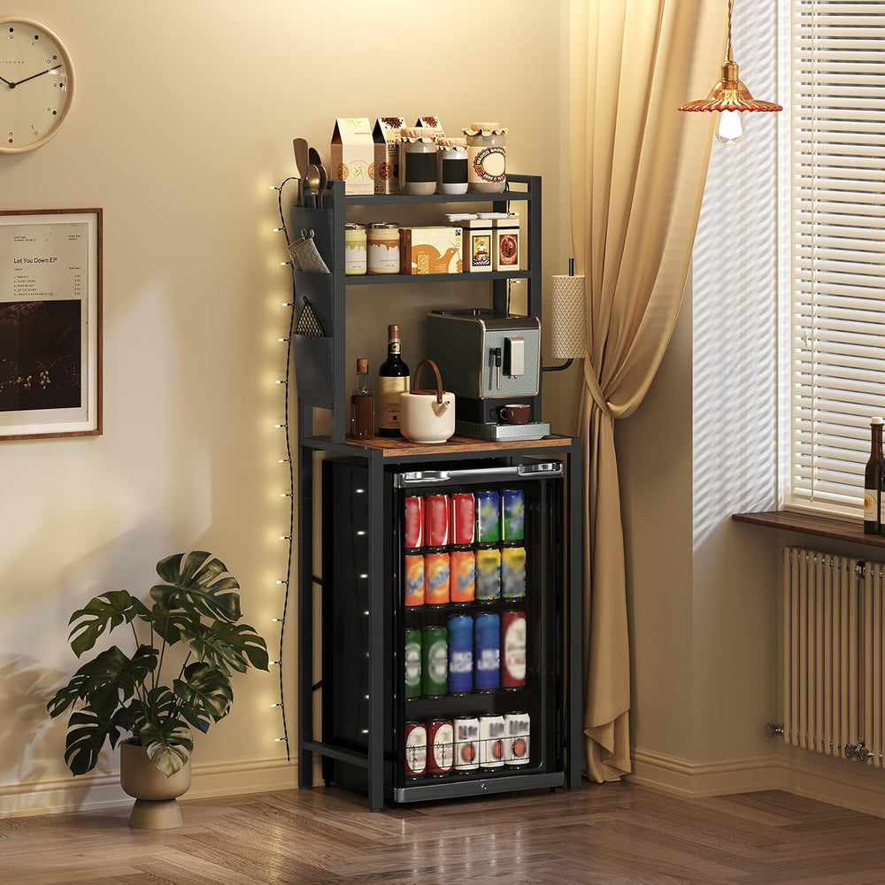MAHANCRIS Bakers Rack with Mini Fridge Shelf, 3-Tier Microwave Stand, Coffee ...