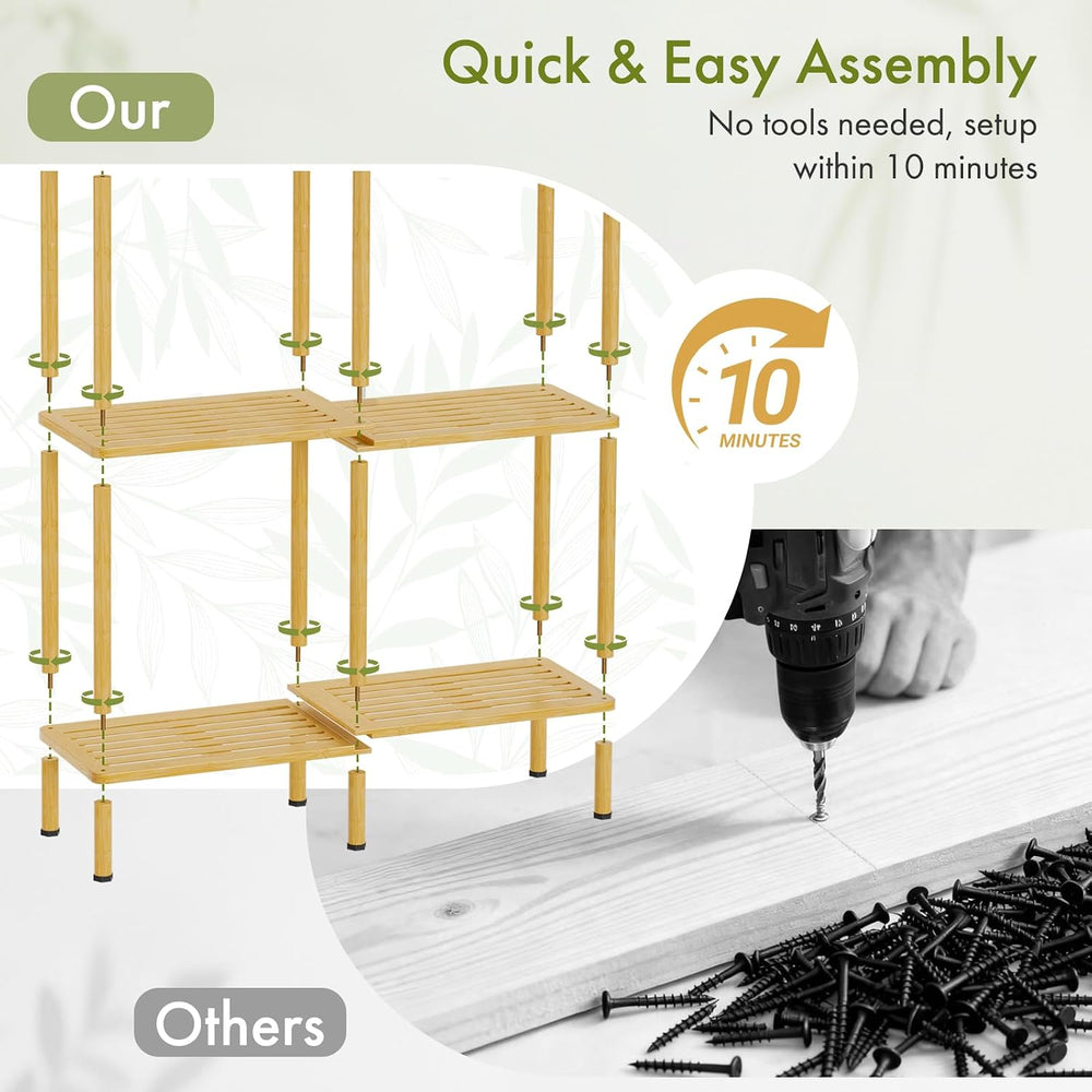 Book Shelf, 4 Tier Bamboo Bookshelf, Tall Bookcase with 8 Open Display Shelve...