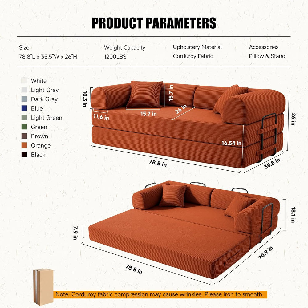 79" Convertible Sofa Bed Set, 4 in 1 Boneless Couch for Living Room