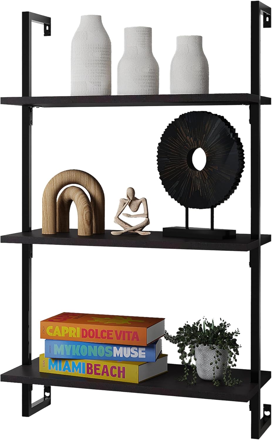 happimess MSH1000A Madera 40.55" Classic Industrial 3-Shelf Wood Wall-Mo...