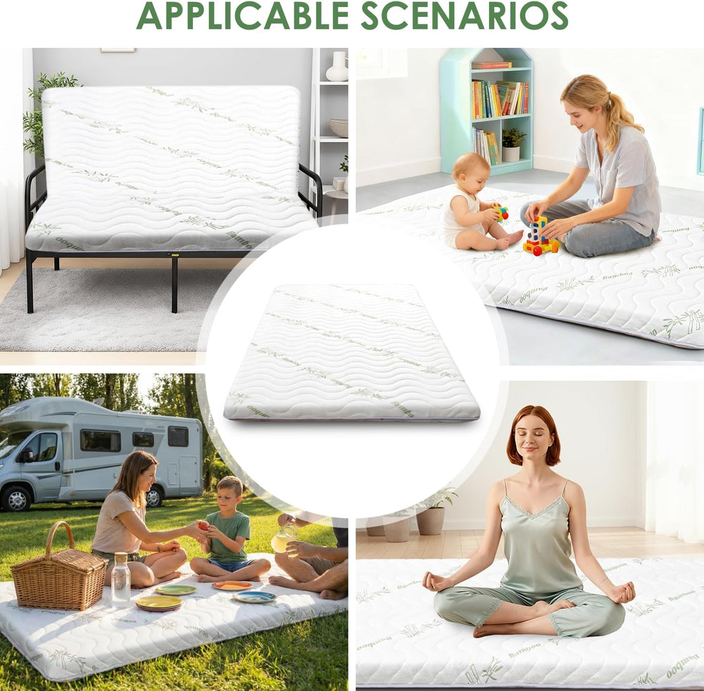 Japanese Floor Futon Mattress, 3.5" Thick Viscose Derived from Bamboo, Full