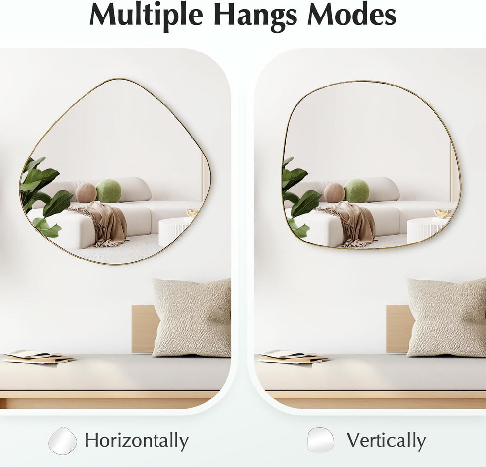 Asymmetrical Wall Mirror Matel Brass Framed Wall Mirror for Living Room Bedro...