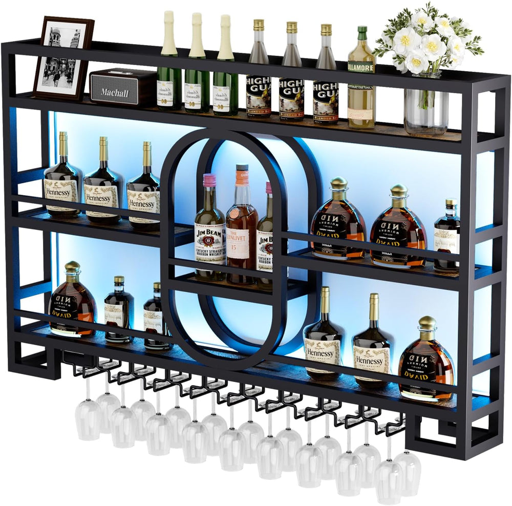 Boshen Fully Assembled 3-Tiers 39in Wine Rack Wall Mounted with LED Light