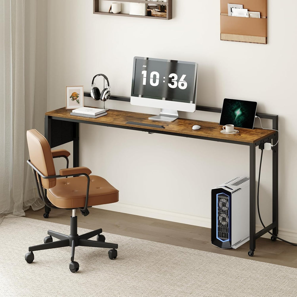 YATINEY Overbed Table with Wheels, Queen Size Mobile Bed Desk with Charging S...