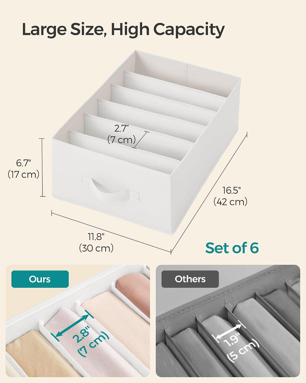 SONGMICS Set of 6 Foldable Wardrobe Clothes Organizers, 6-Compartment