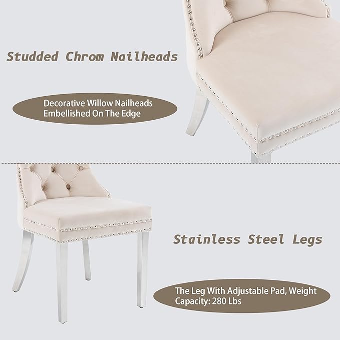 KCC Velvet Dining Chairs Set of 2, Upholstered High-end Tufted Dining Room Ch...