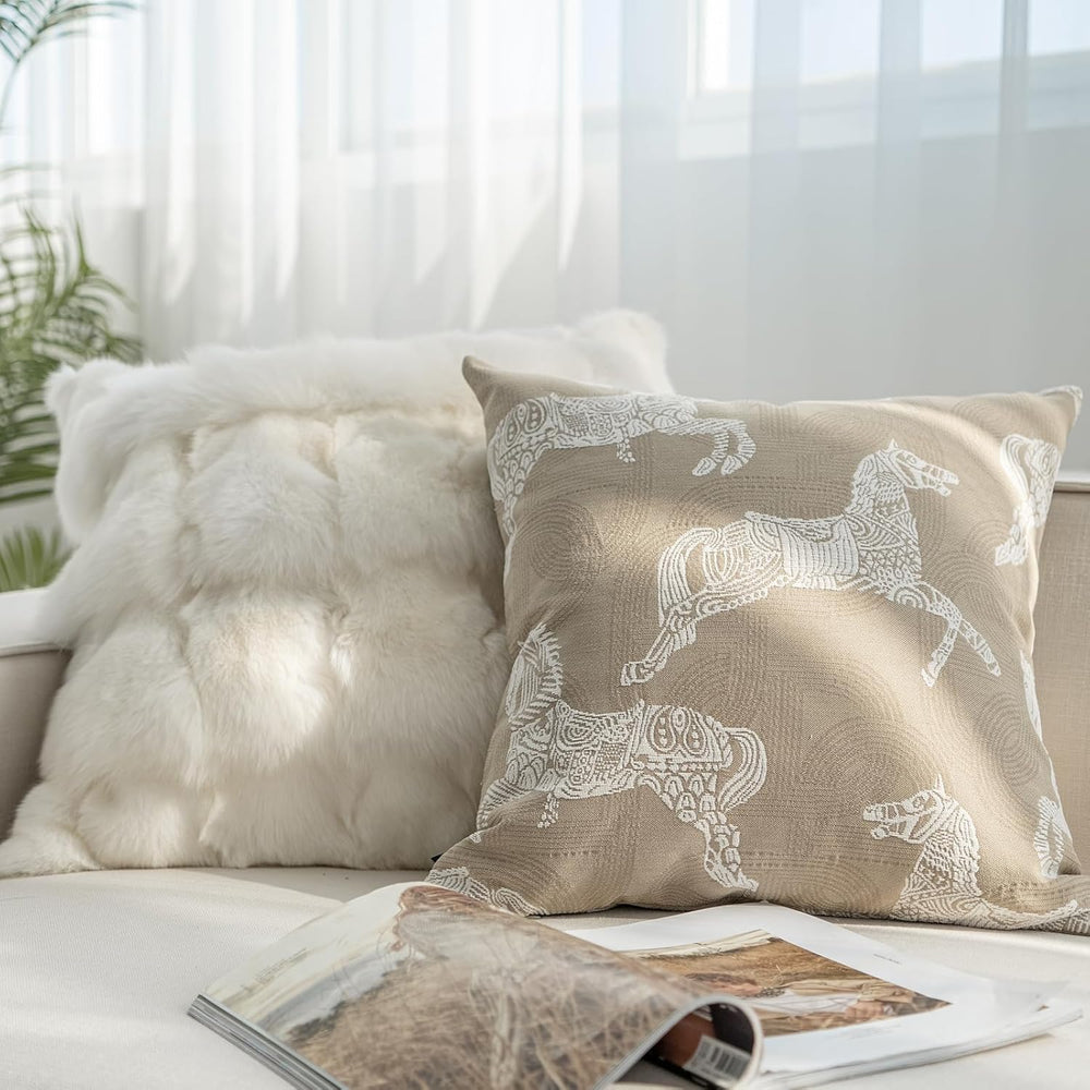Croker Horse 20x20'' Inches Throw Pillow Cushion Cover - Beige Royal ...