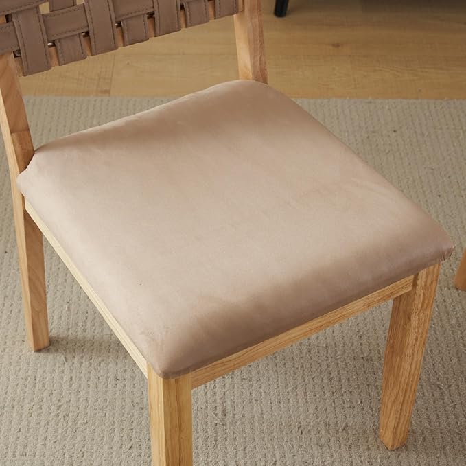 VINGLI Khaki Woven Wooden Dining Chairs Set of 4,Armless Mid Century Modern D...