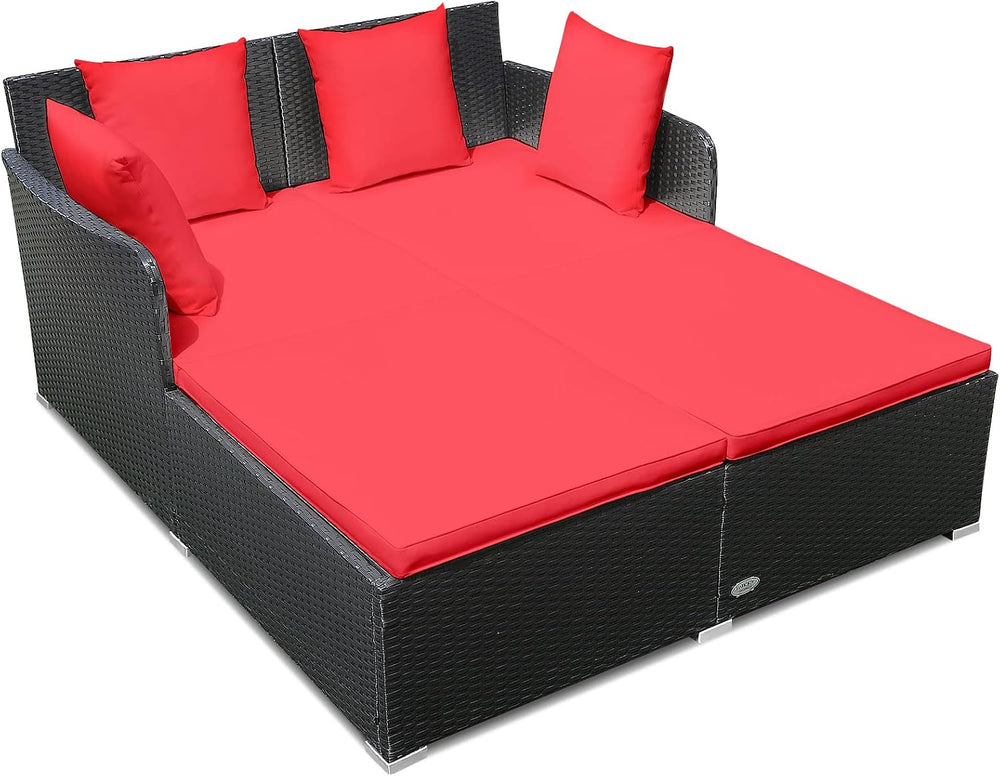 RELAX4LIFE Rattan Patio Outdoor Daybed, Wicker 2-Person Sunbed Loveseat with ...