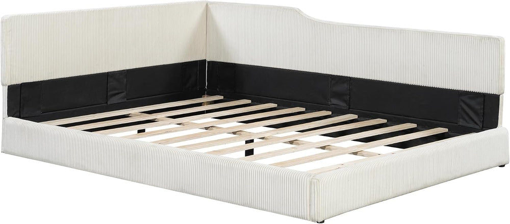 SOFTSEA Full Size Upholstered Corner Bed, Modern Daybed with L-Shaped Backres...