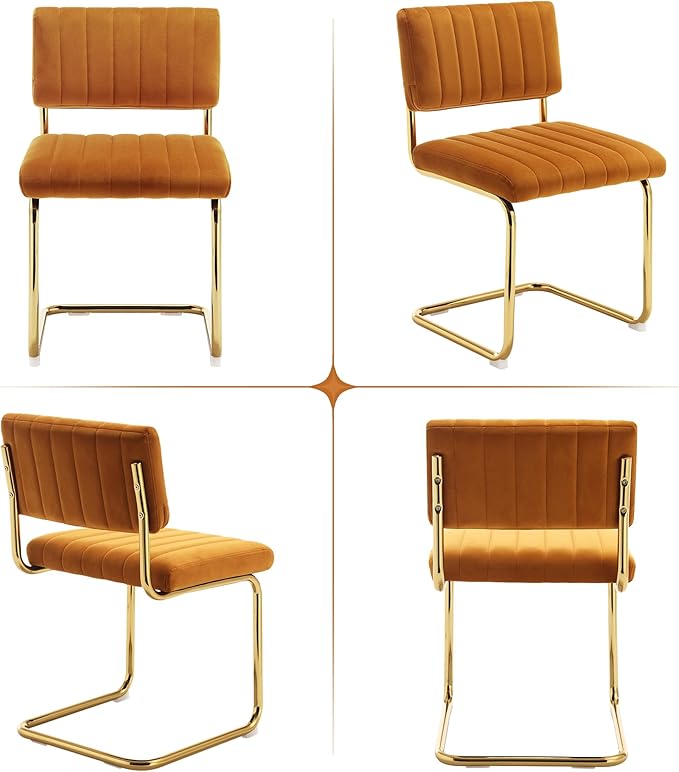 ONEVOG Orange Velvet Dining Chairs Set of 2, Upholstered Kitchen & Dining...