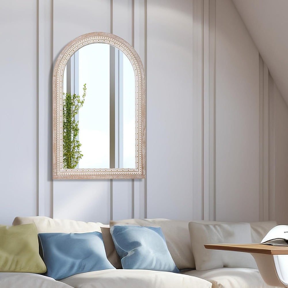 36x24 Inch Arched Mirror for Wall, Wooden Rustic Farmhouse Arch Mirrors
