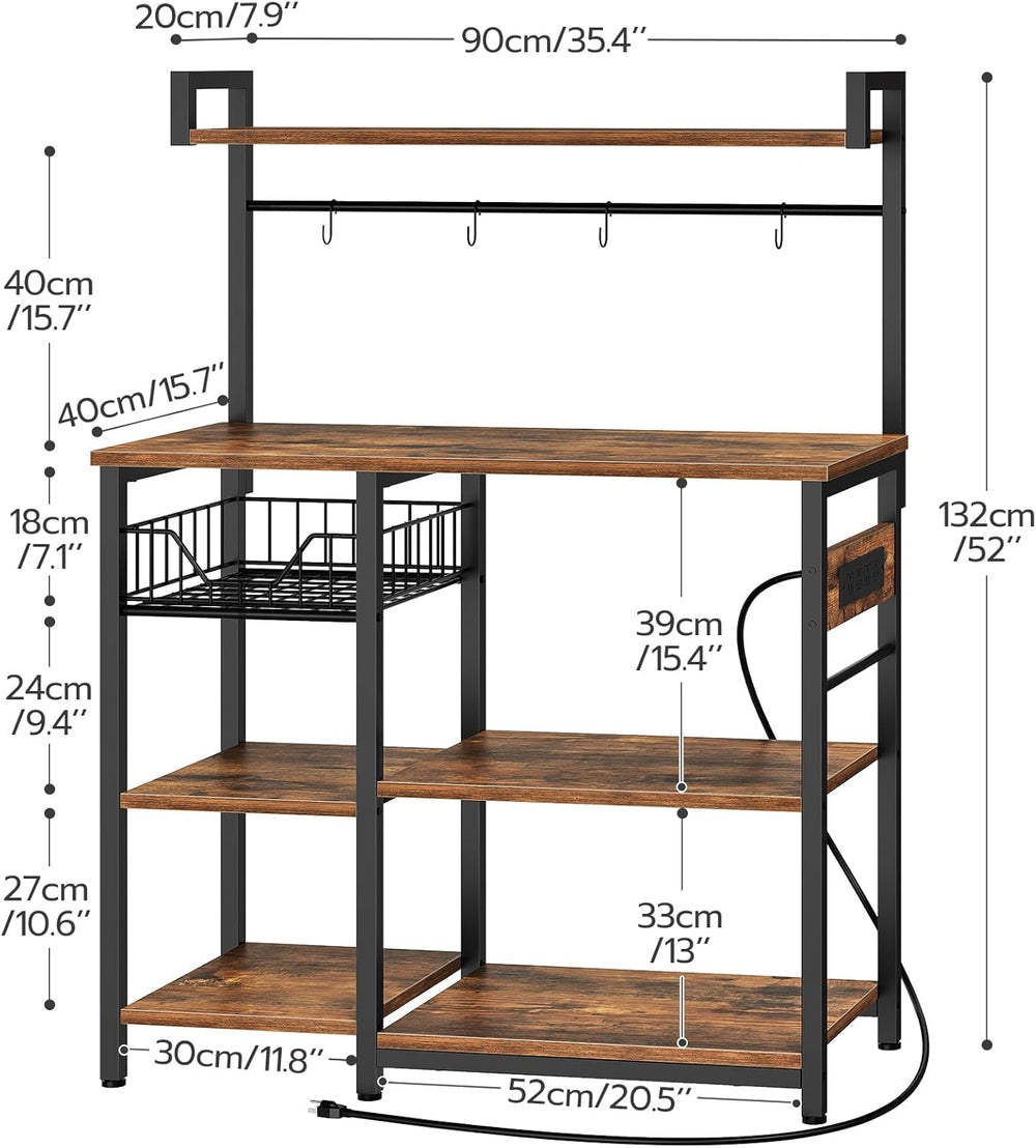 HOOBRO Bakers Rack with Power Outlet, 35.4 Inches Coffee Bar with Mesh Basket...