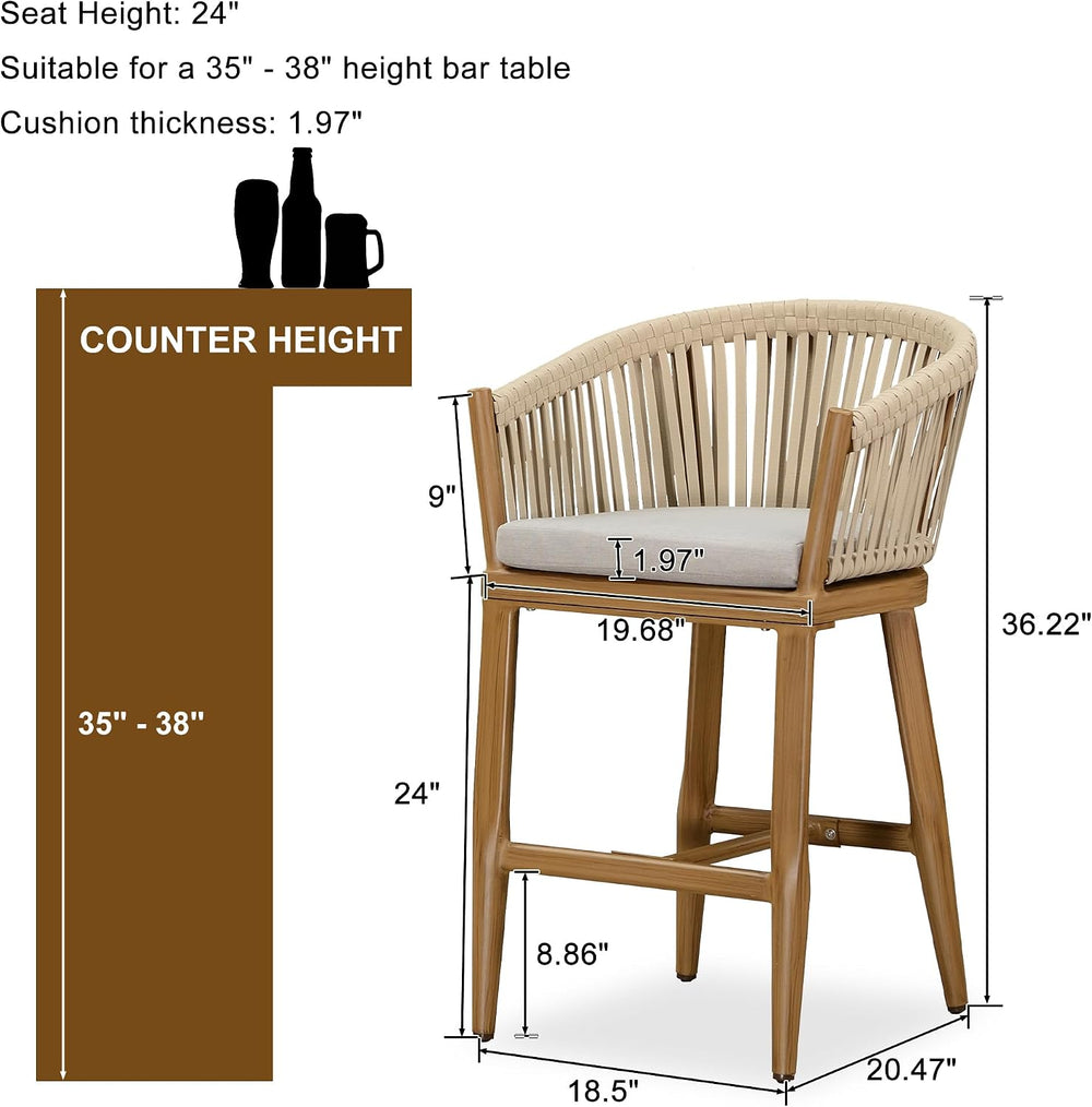 PURPLE LEAF Outdoor Patio Counter Stool Set of 4 Woven Rattan Teak Aluminum
