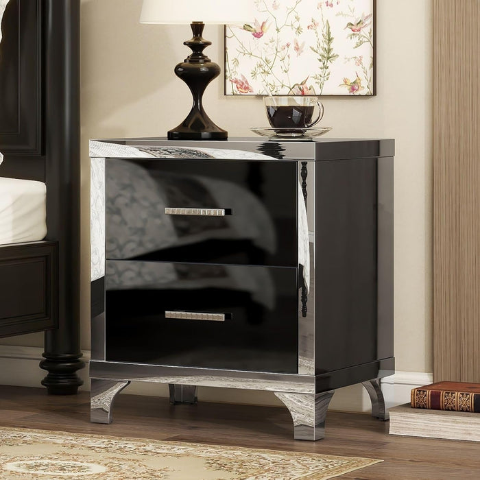 Merax Night Stand with 2 Drawers, Mirrored High Gloss Wood Nightstand Metal Handle Bedside End Table for Bedroom, Dorm, Black