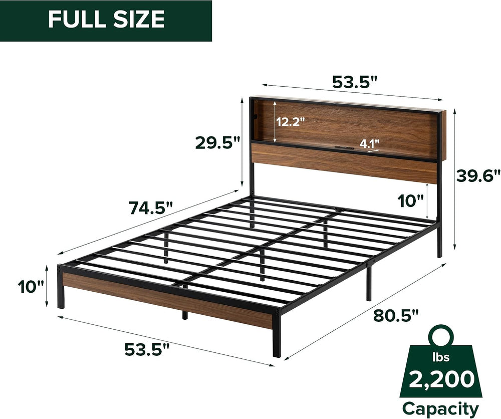 Zinus Kai Platform Bed Frame, RGB LED Lights, USB Charging Station, Full