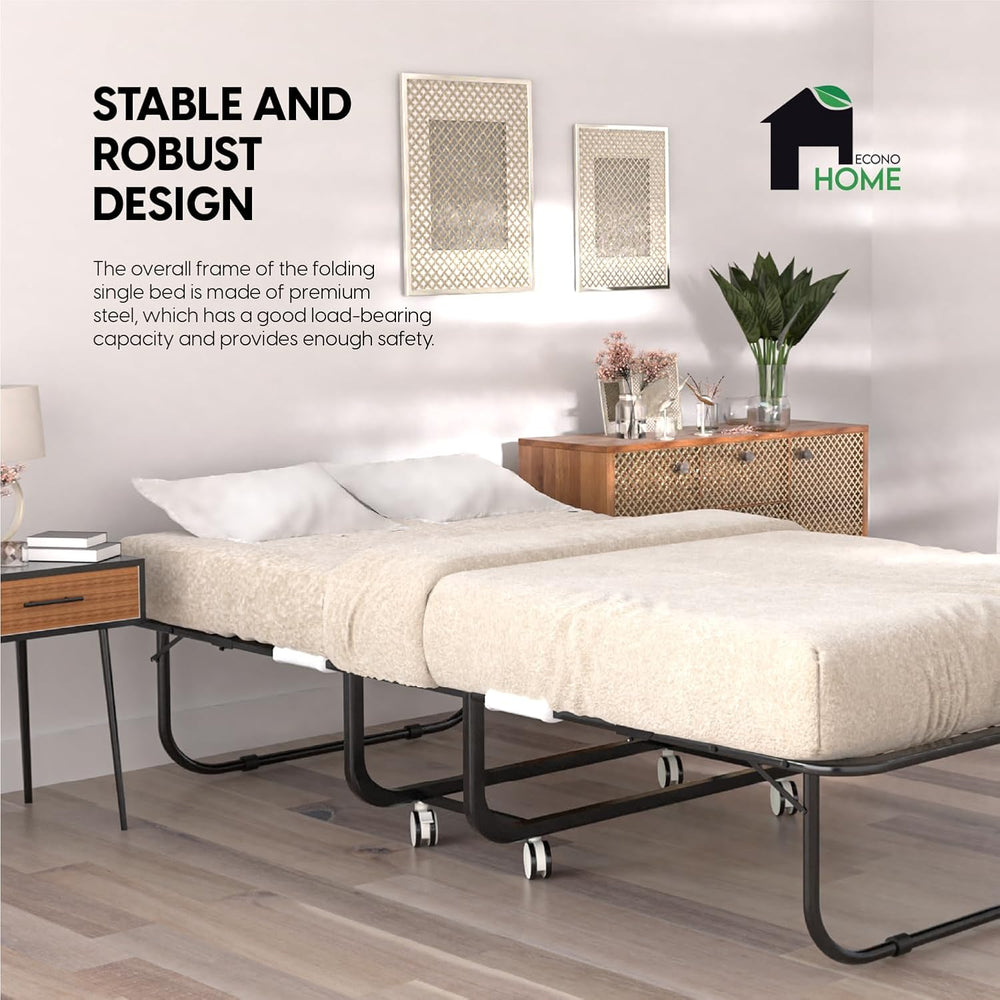 EconoHome Folding Bed with Mattress - 75x31 Cot Size Frame - Portable Rollawa...