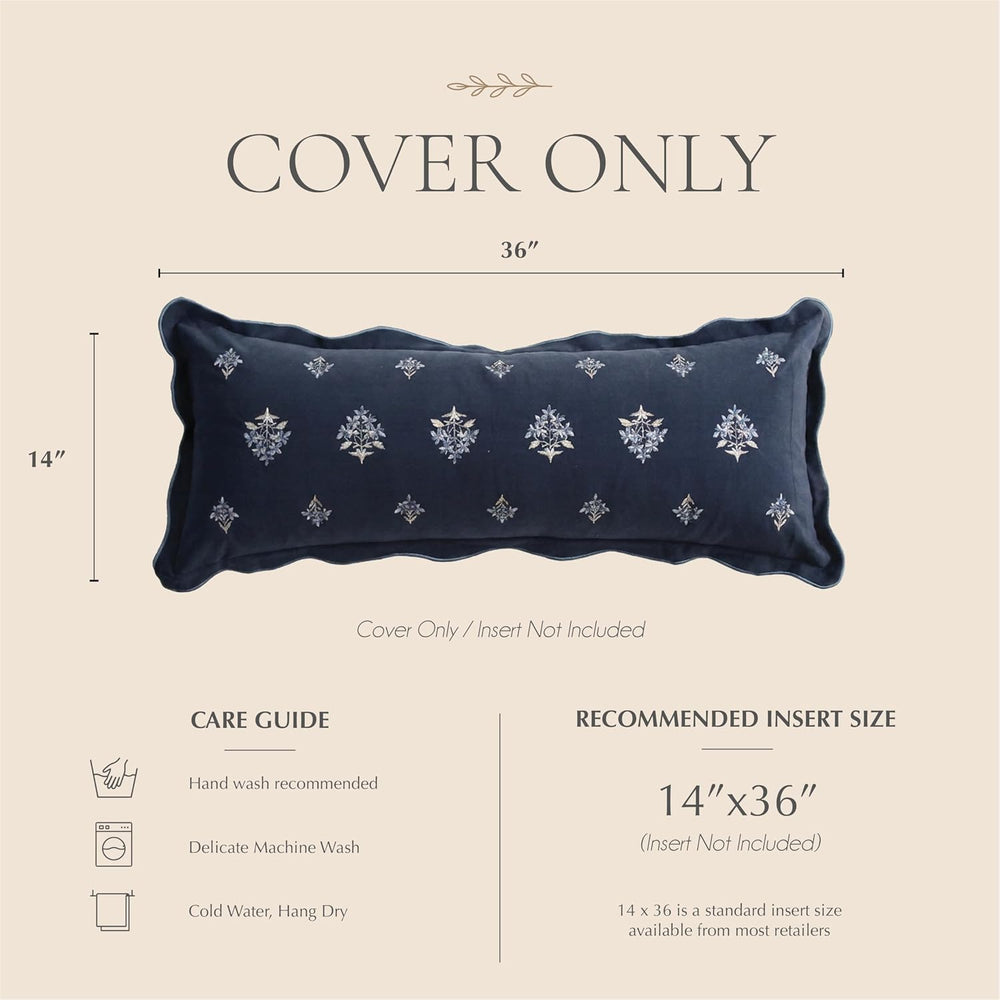 BlissBlush Long Lumbar Pillow Cover 14x36 for Bed, Navy Blue Velvet Decorativ...
