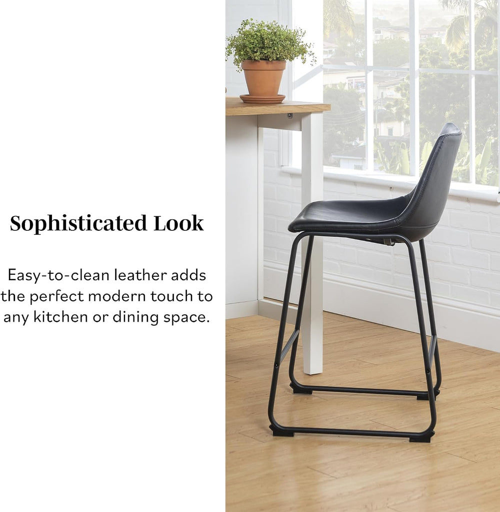 Walker Edison Douglas Urban Industrial Faux Leather Armless Counter Chairs, S...