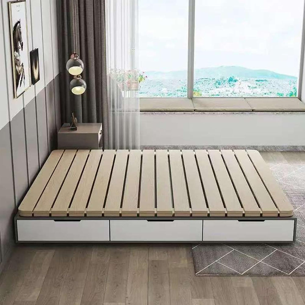 Floor Bed Frame Japanese Bed Frame Solid Wood Foldable Slatted Bed Base Guest...