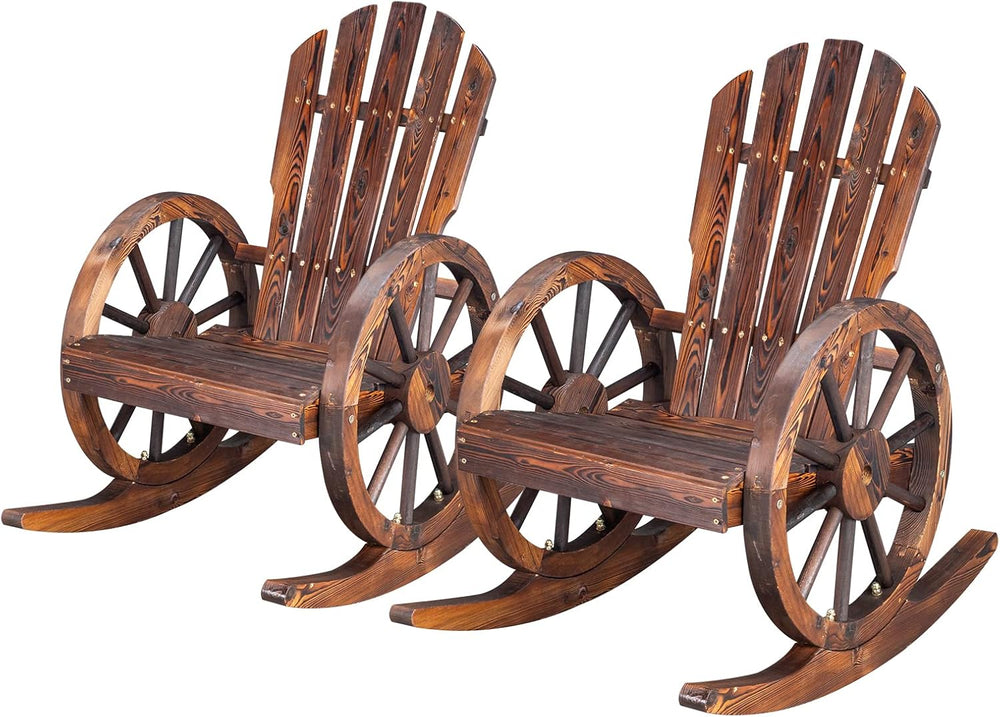 Outvita Adirondack Rocking Chair Set of 2, Carbonized Wood Wagon Rocker