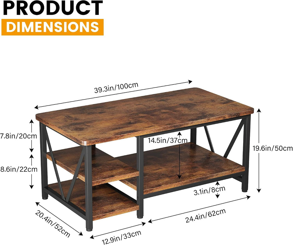Coffee Table, 39.3" Farmhouse Coffee Table with Sturdy V-Frame Support