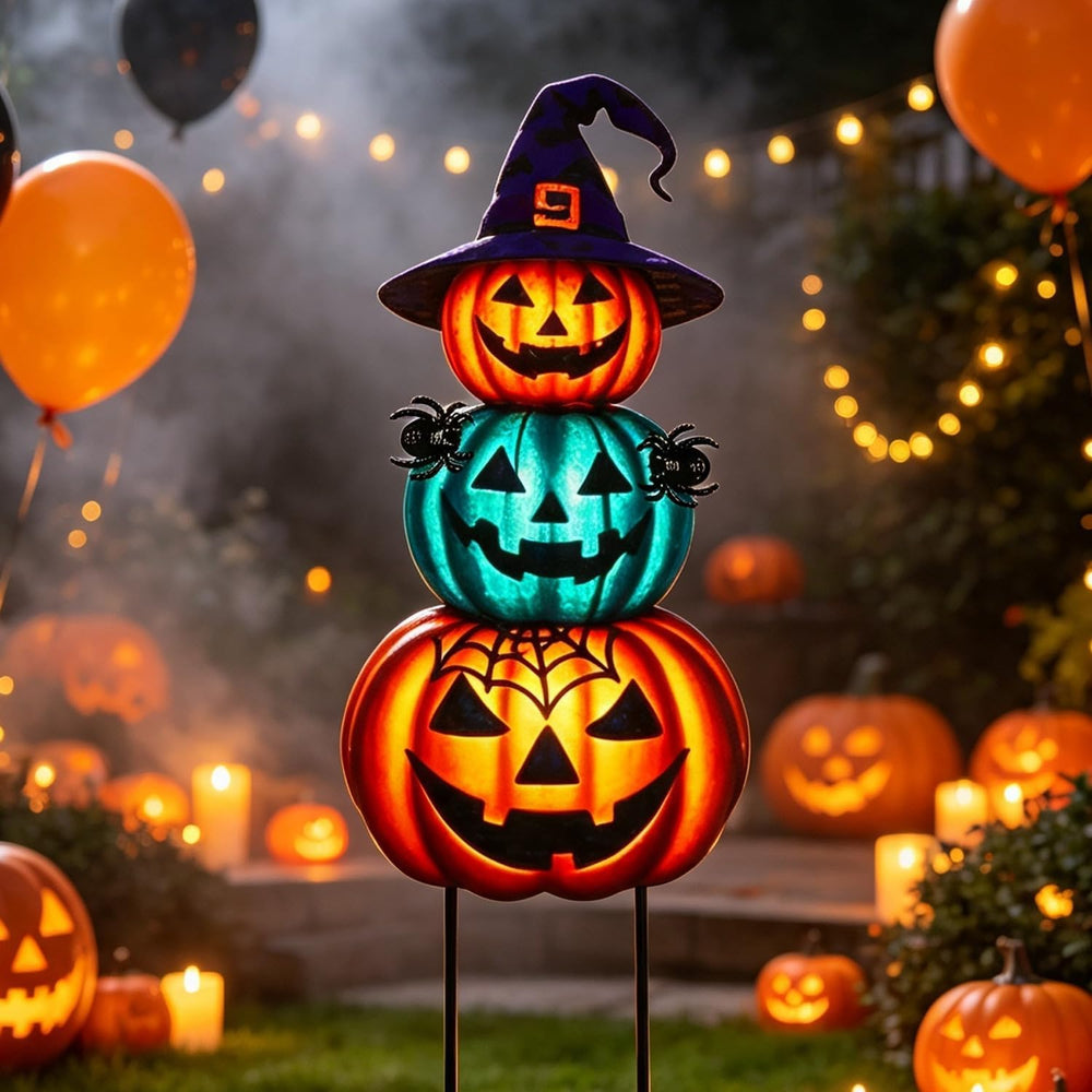 Halloween Yard Stakes Large with Stackable Pumpkins Scary Spiders