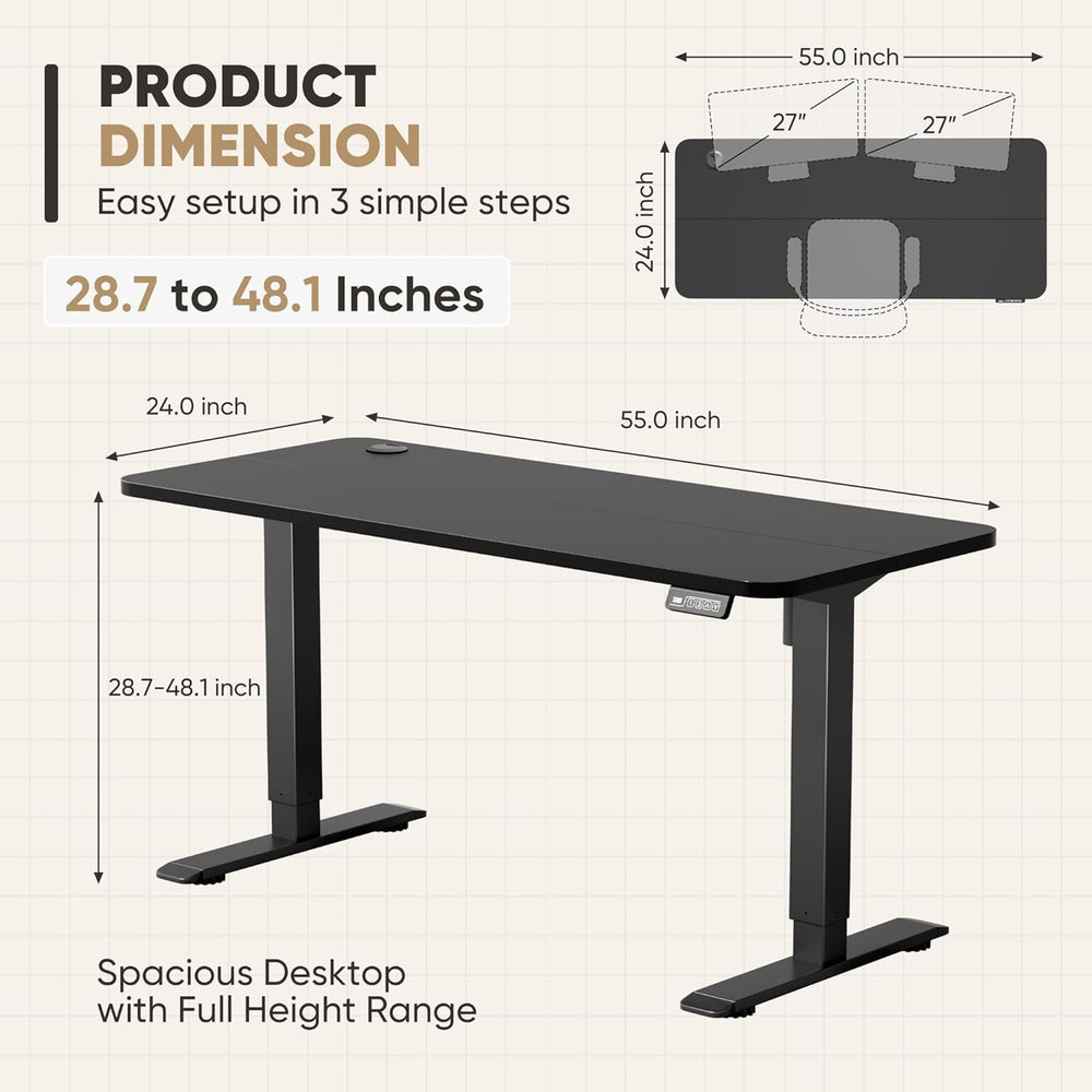 Furmax 55 x 24 Inches Electric Height Adjustable Standing Desk Large Sit Stan...
