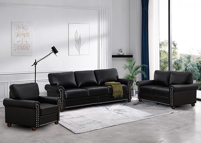 Faux Leather Loveseat Sofa, 59" W Mid Century Modern Couch with Storage,...