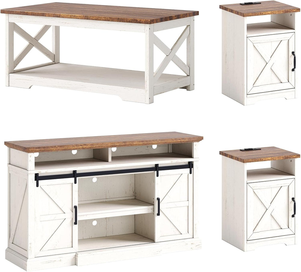 AMERLIFE 4-Piece Farmhouse Living Room Furniture Set with 66" TV Stand, ...