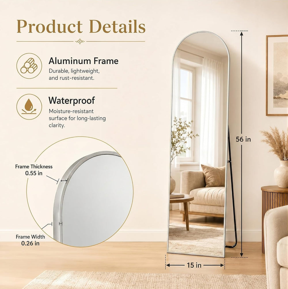 15"x 56" Over The Door Mirror, Arched Full Length Mirror with Floor...