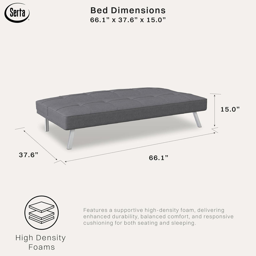 Serta® Rane Futon Sofa Bed 66.1", 3-in-1 Convertible Couch Sleeper for S...