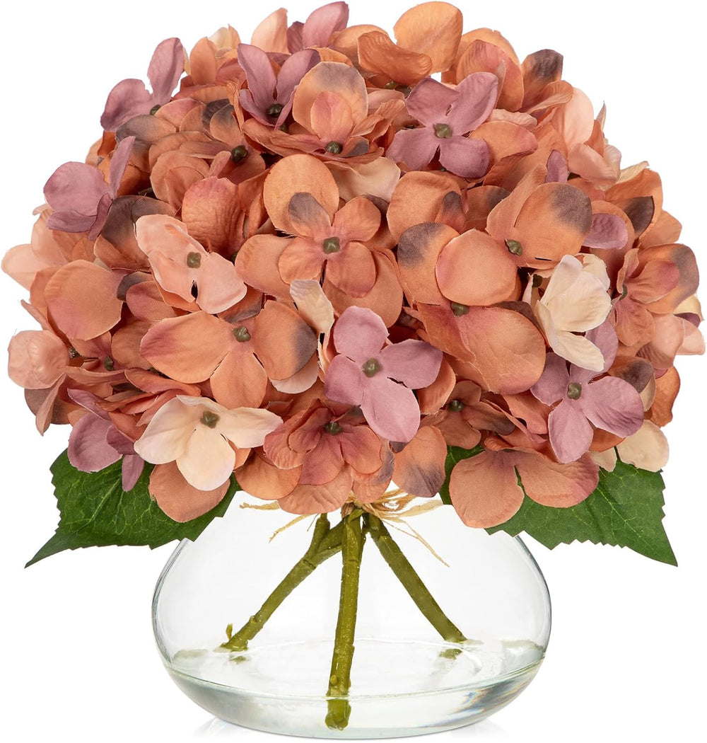 Hollyone Fall Hydrangea Artificial Flowers for Decoration with Glass Vase Dar...
