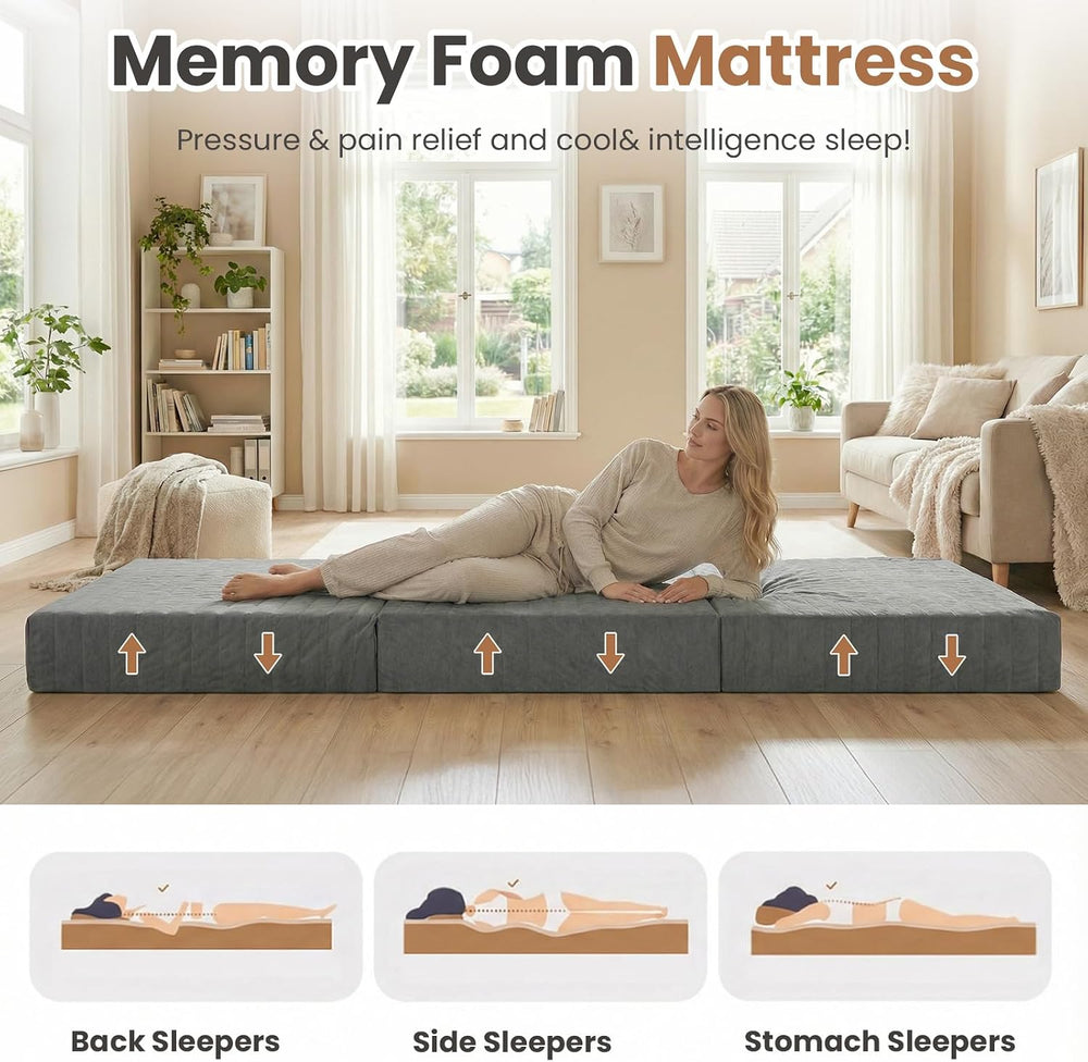 Erament 6-Inch Tri-Fold Mattress Full Size, Covertible Bed Floor Futon Mattre...