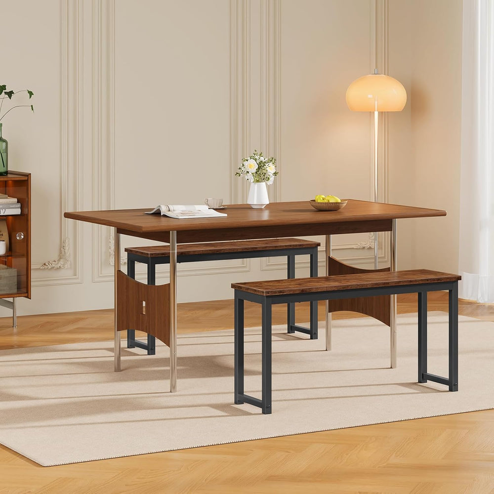 HOOBRO Dining Benches, Pair of 2 Industrial Style Indoor Benches, Durable Met...