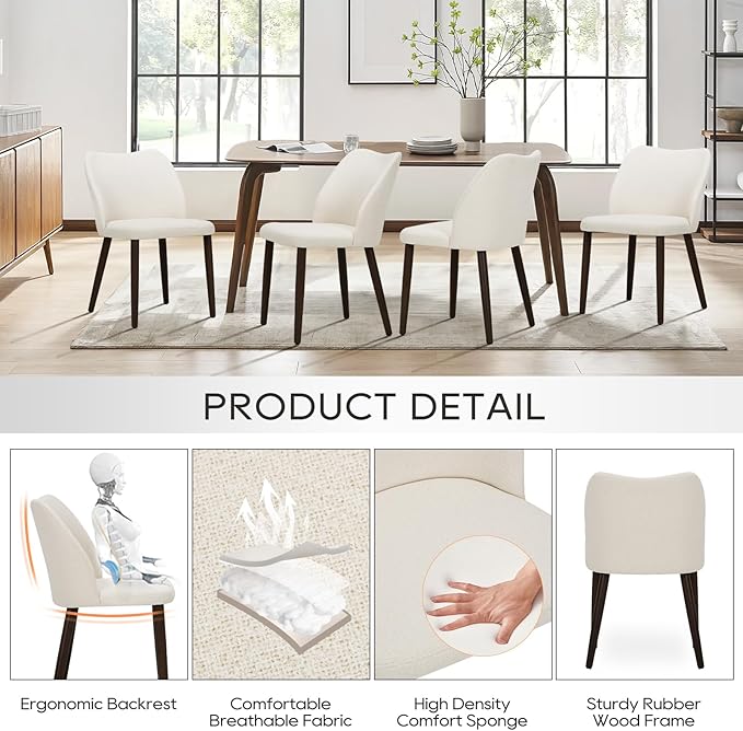COLAMY Upholstered Dining Chairs Set of 2, Modern Fabric Dining Room Kitchen ...
