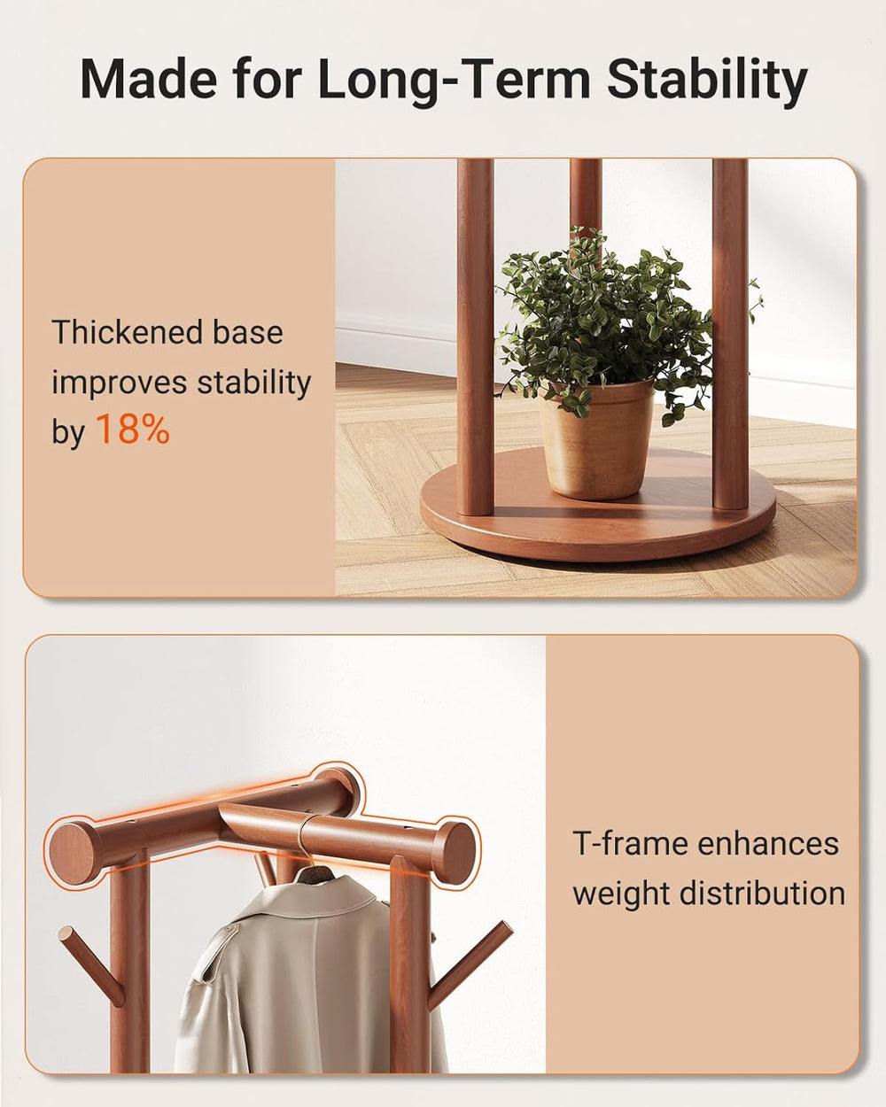Pipishell Rotary Coat Rack, Solid Wood Coat Rack Freestanding with Wheels, 9 ...