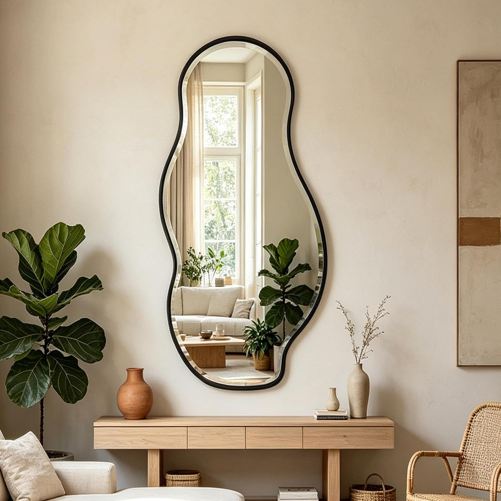 POZINO 53"x24" Large Irregular Beveled Mirror, Asymmetrical Wall Mi...