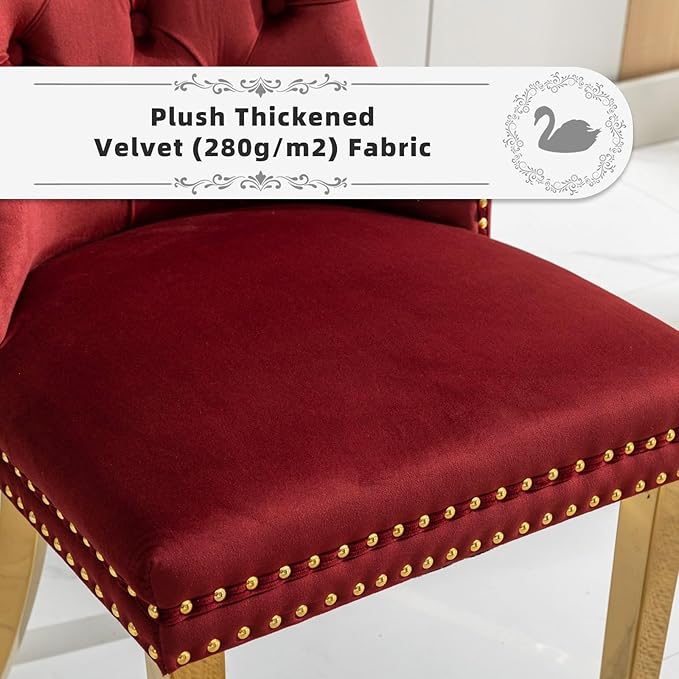 Velvet Upholstered Dining Chairs Set of 2, Modern Style Kitchen Side Chairs w...